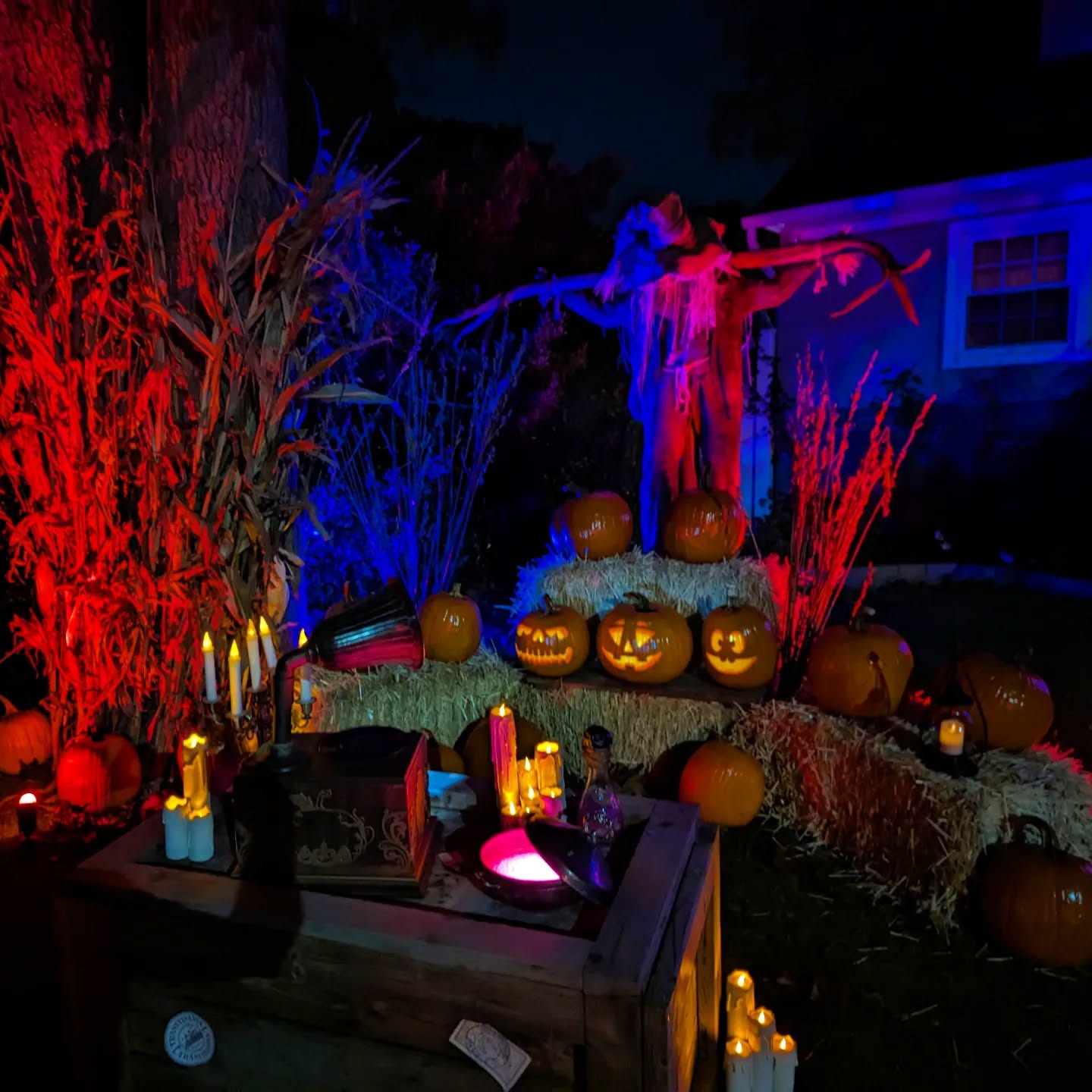 Sam is waiting for you. Always guarding his pumpkins ! #themysticalcaravan #mysticalcaravan #massapequa #halloween2023 #halloween #haunted #hauntedmansion #hauntedhouse